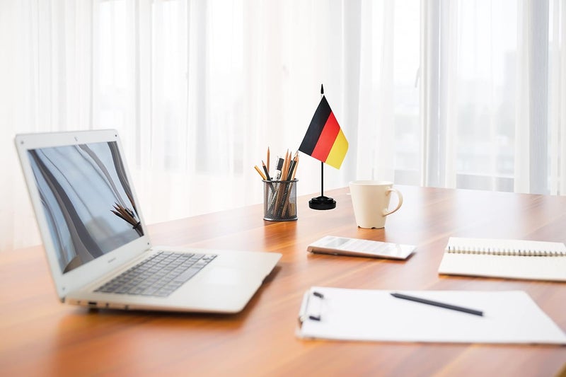 tibijoy Germany Flag German Small Mini Desk Flags Set With 13" Black Pole, Black Base and Spear Top, Miniature Deluxe Desktop Flag for Home, Office Decoration, Festival Celebrations (12 Pack) - Image 5